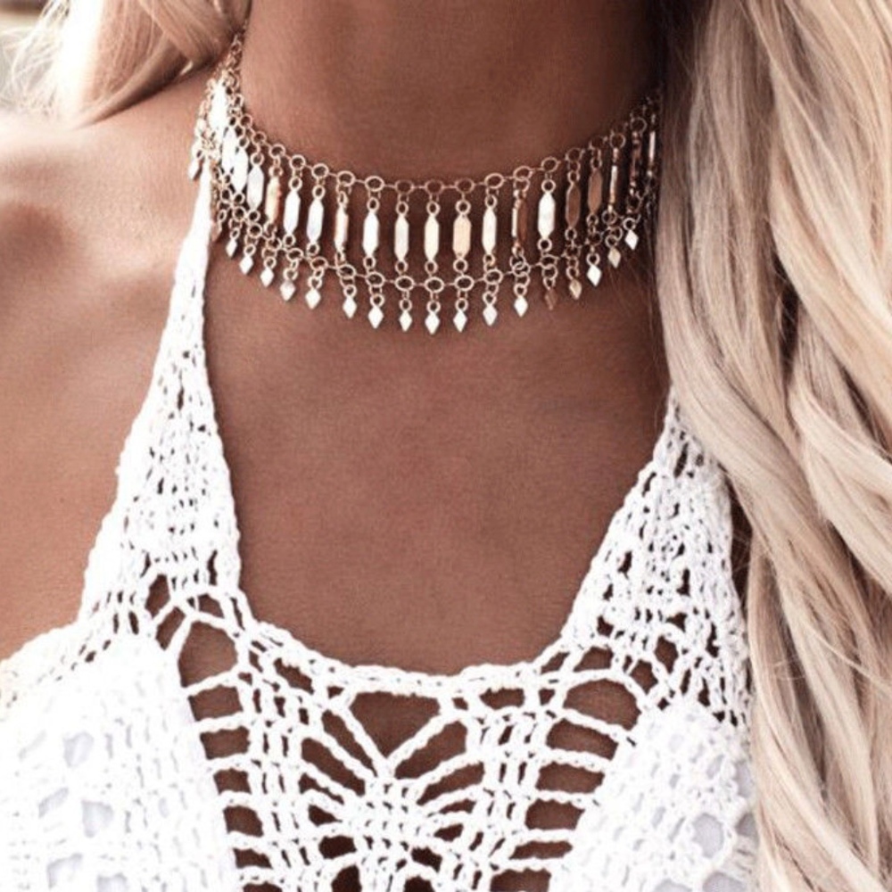 Boho Gold Chocker Necklace Adjustable